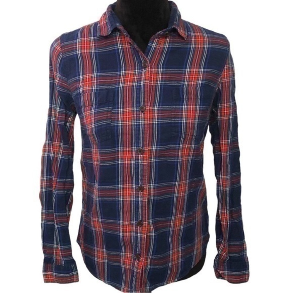 XXL Old Navy Plus Size Plaid Button Down Shirt - Multicolor Blue & Red, Pockets